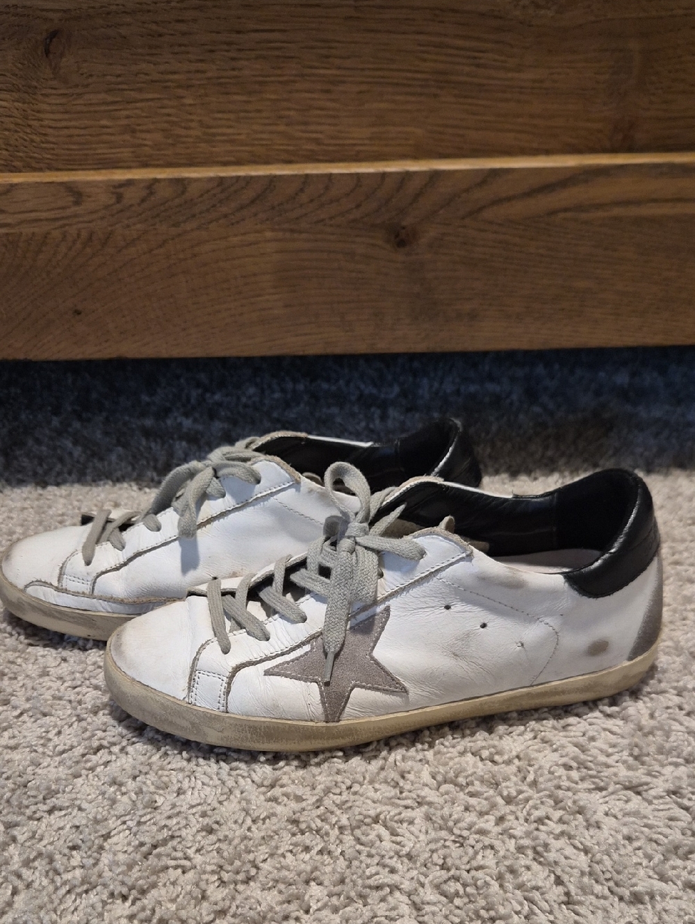 Golden Goose White Sneakers with Gray Star and Black Heel